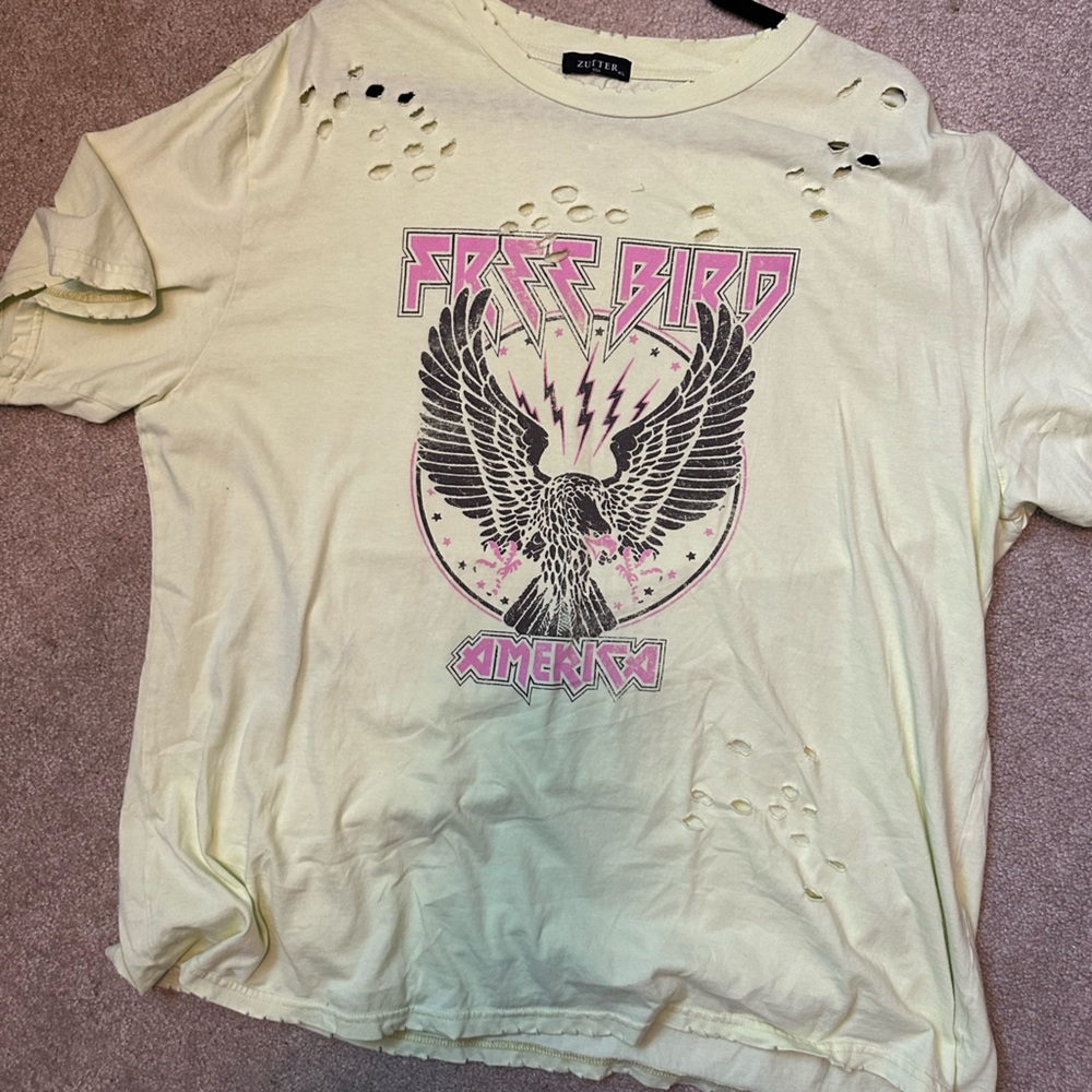 Free Bird Distressed Oversized Rock Band Tee